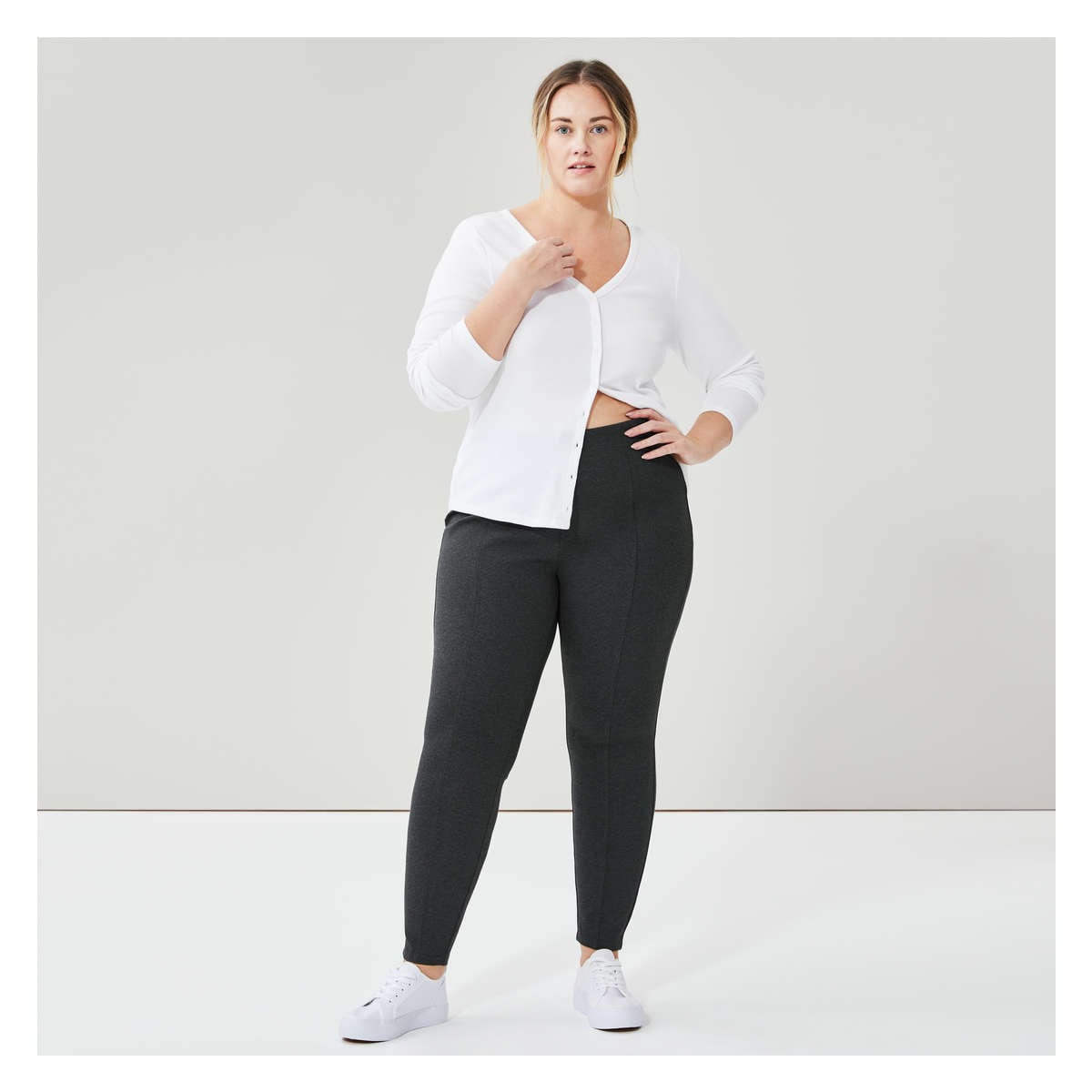 Women Ponte Legging in Dark Grey Mix from Joe Fresh